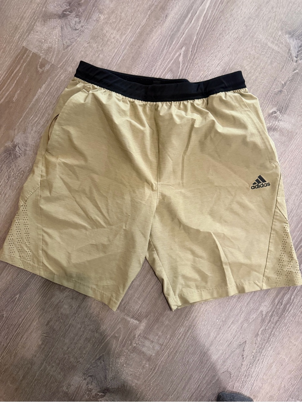 adidas Men’s Olive Green Athletic Shorts with Black Waistband